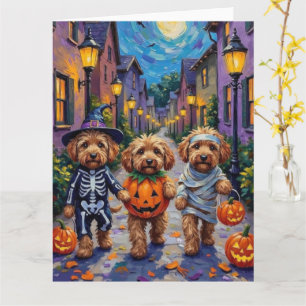 Cartão Cães Cockapoo Fantasia de Halloween Fazendo Traves