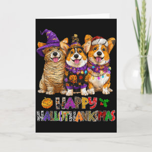 Cartão Cães Corgi Hallothanksmas Halloween Natal Bomba