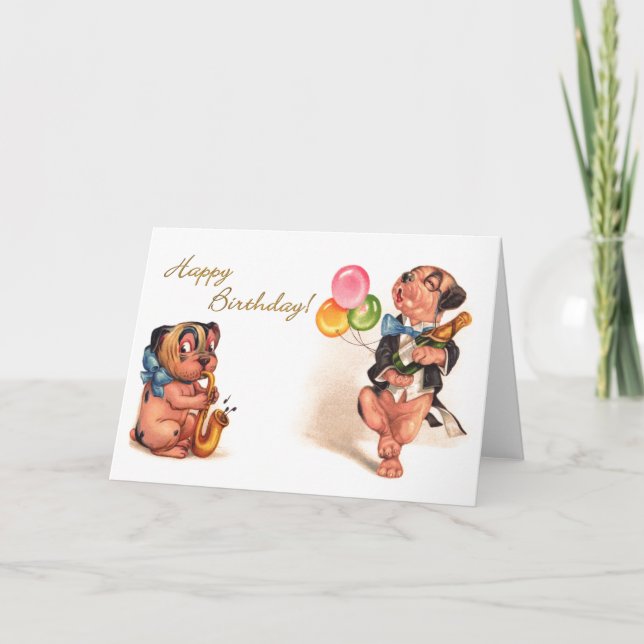 Cartão Cães de Aniversário Engraçados (Frente)