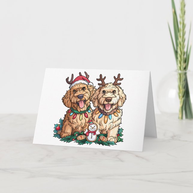 Cartão Cães de Goldendoodle de Natal (Frente)
