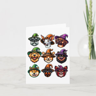 Cartão Cães de Halloween Vestindo Chapéus de Bruxas