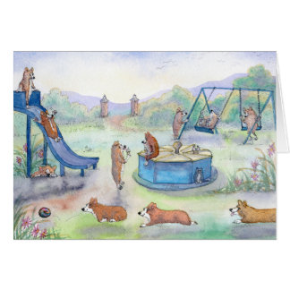 Cartão Cães do Corgi que jogam no parque