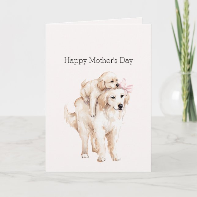Cartão Cães do Dia das Mães com Laço Rosa Mamãe (Frente)