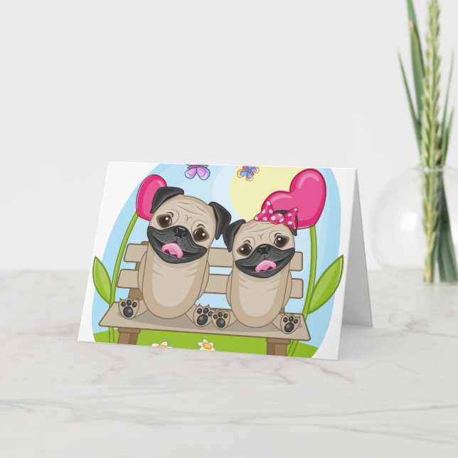 Cartão Cães do Pug no amor (Frente)