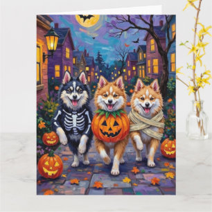 Cartão Cães Esquimós Americanos no Halloween