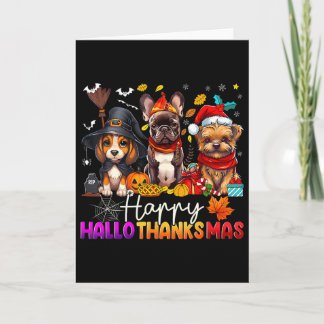 Cartão Cães Felizes Hallothanksmas Halloween Dia de Ação 