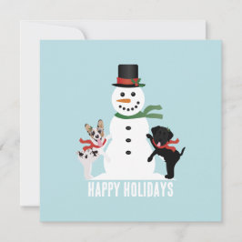 Cartão Cães Felizes nas Férias Construindo um Boneco de N