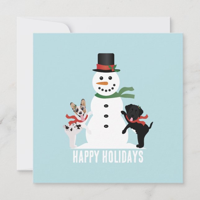 Cartão Cães Felizes nas Férias Construindo um Boneco de N (Frente)