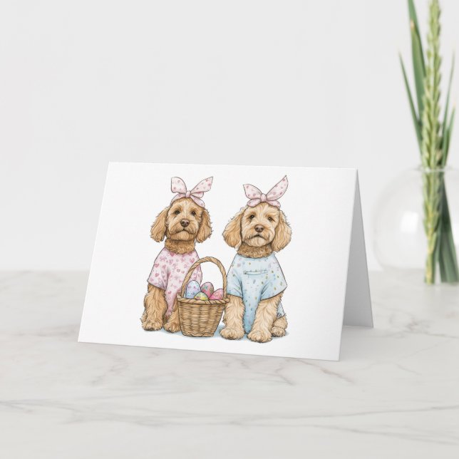 Cartão Cães Goldendoodle de Páscoa (Frente)