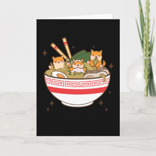 Cartão Cães Kawaii comendo Ramen