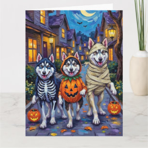 Cartão Cães Malamute do Alasca Trick-or-Treating no Hallo