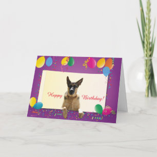 Cartão Cães Pastor Alemão Balões Coloridos de Aniversário