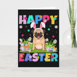 Cartão Cães Pug Feliz Páscoa Caça aos Ovos Orelha de Coel