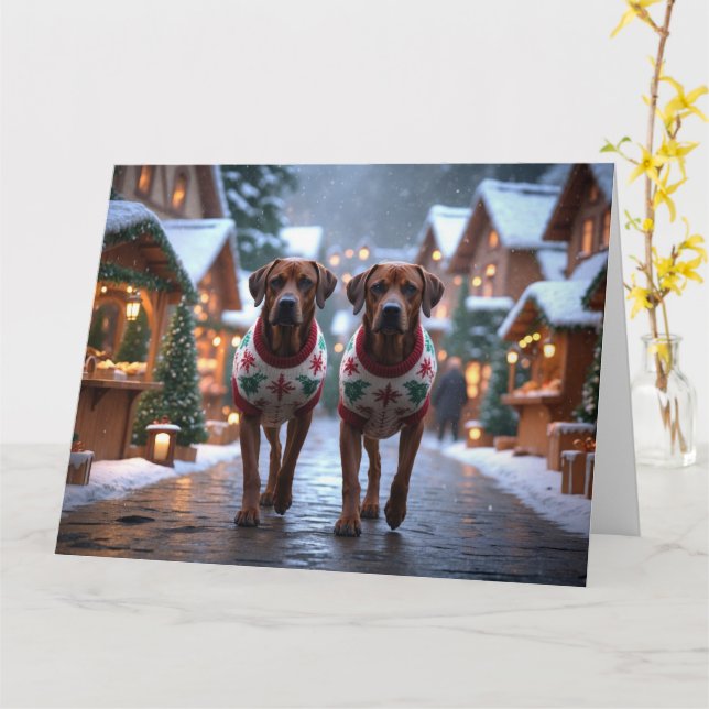 Cartão Cães Rhodesian Ridgeback Natal Neve Férias (Flor Amarela)