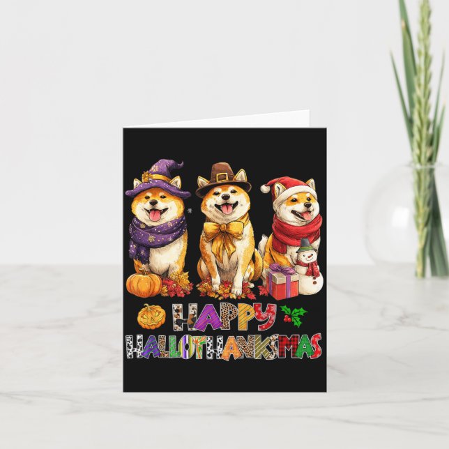 Cartão Cães Shiba Hallothanksmas Halloween Natal (Frente)