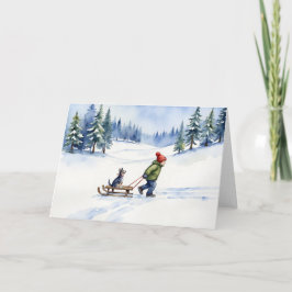 Cartão Cães Sled Watercolor Natal