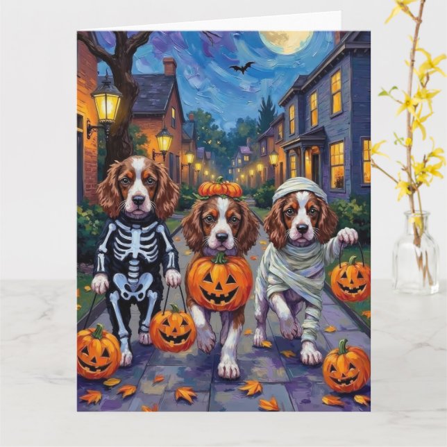 Cartão Cães Springer Spaniel em Fantasias de Halloween (Flor Amarela)
