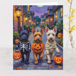 Cartão Cães Terrier Escocês em Fantasias de Halloween