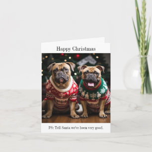 Cartão Cães Touro Mastiff em Suéteres de Natal