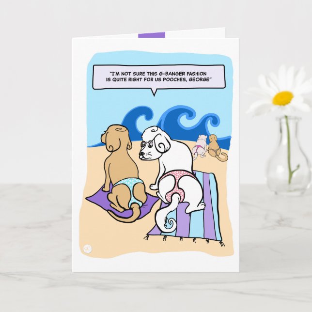 Cartão Cães Vestindo G-Strings Beach Engraçado Cartoon Ca (Planta pequena)