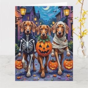 Cartão Cães Vizsla Trick-or-Treating com Fantasia de Hall