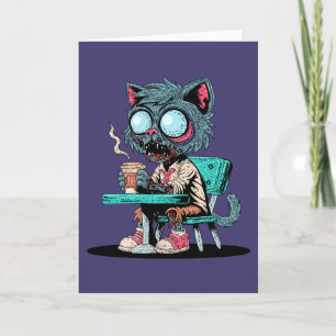 Cartão Café Adorando Gato Zombie