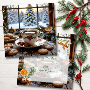 Cartão Café de Natal e Bolachas Cena de inverno