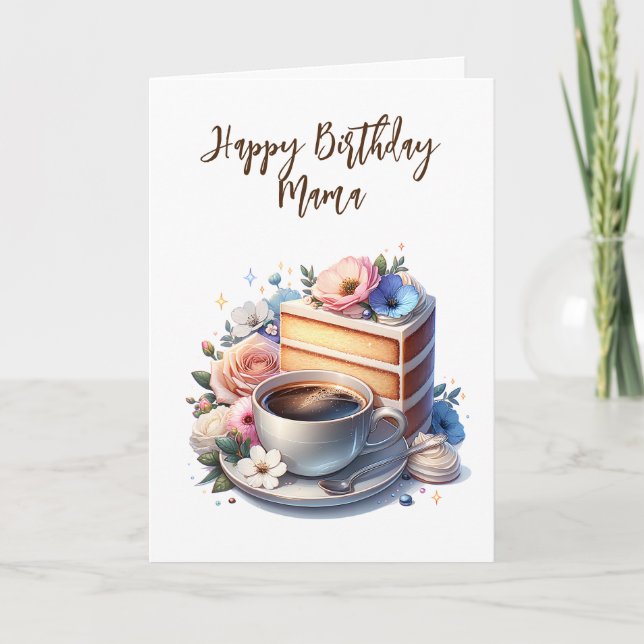 Cartão Café e Bolo | Feliz Aniversário Mãe (Frente)