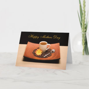 Cartão Café e Dia de as mães de margarida amarela