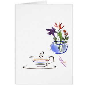 Cartão café e flores