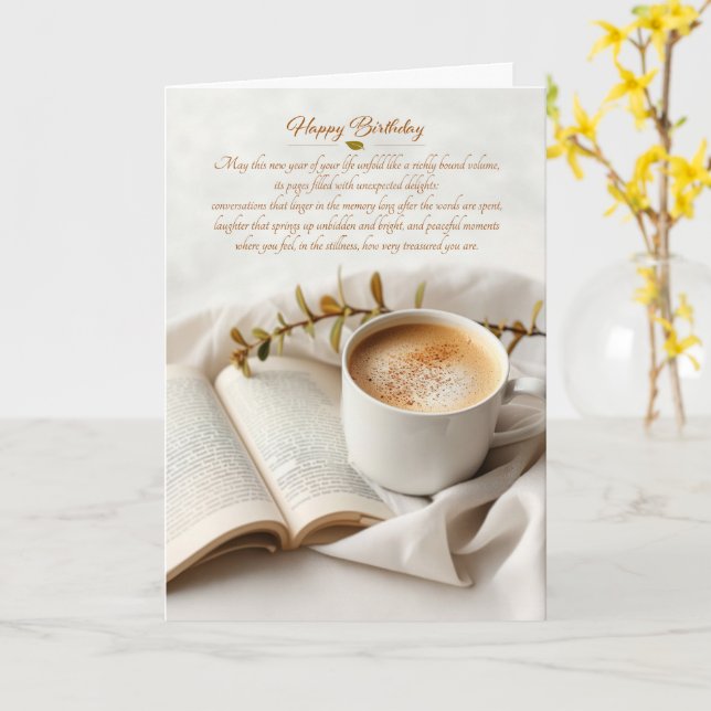 Cartão Café e Livro Sentimental de Aniversário (Flor Amarela)