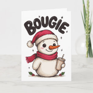 Cartão Café Gelado com Chapéu de Papai Noel Homem de Neve