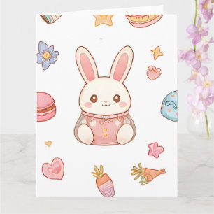 Cartão Café Kawaii Bunny Páscoa Chibi Coelhinhos Fofos