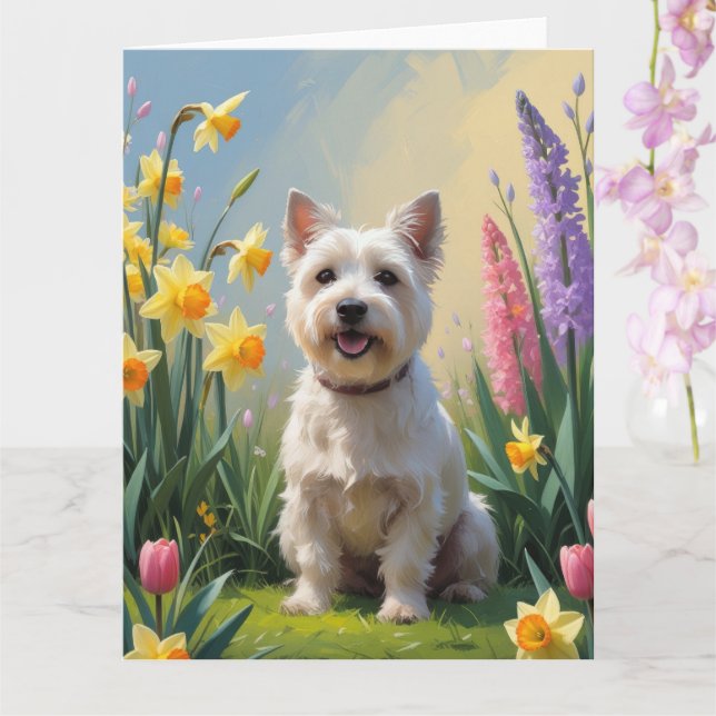 Cartão Cairn Terrier Cão Pintura Flores de Primavera (Orquídea)