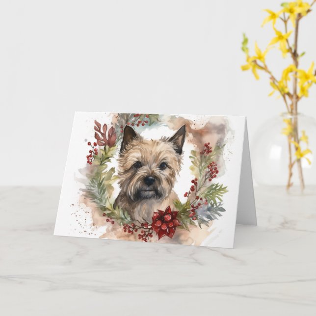 Cartão Cairn Terrier Christmas Wreath Festivo Pup (Flor Amarela)
