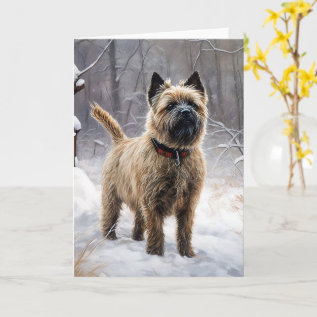 Cartão Cairn Terrier Deixe-o nevar no Natal (Flor Amarela)