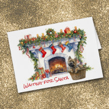 Cairn Terrier Dog Lareira Esperar por Papais noeis