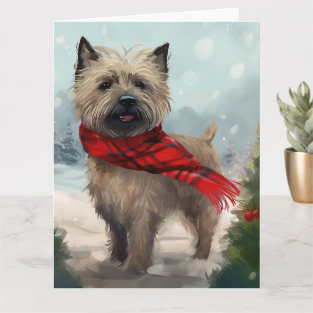 Cartão Cairn Terrier Dog no Natal da Neve (Planta pequena)