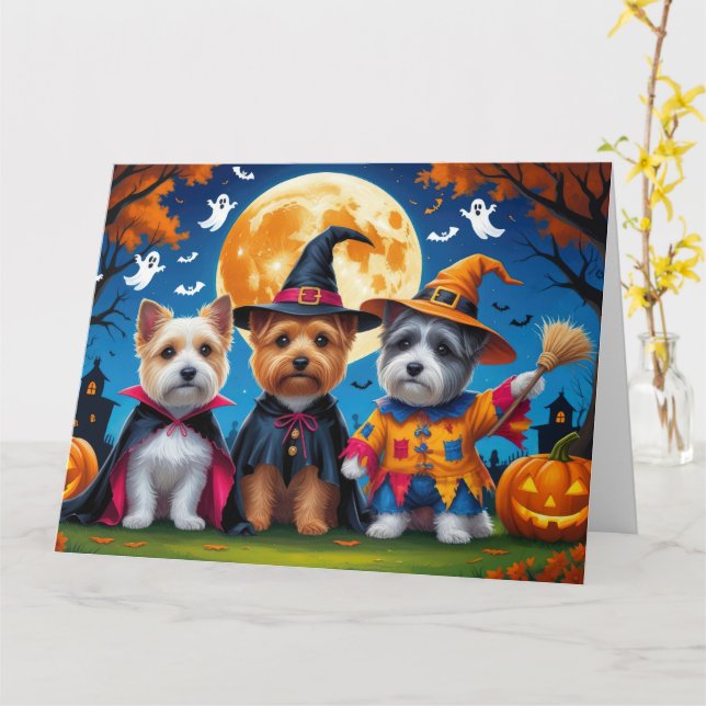 Cartão Cairn Terrier Dogs Pumpkin Halloween Engraçado (Flor Amarela)