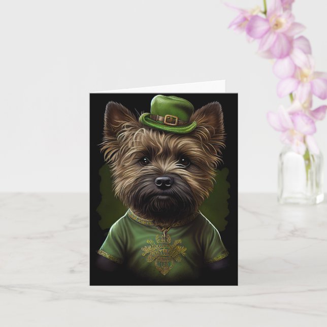 Cartão Cairn Terrier vestido para o Dia de São Patrício (Orquídea)