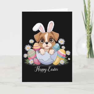Cartão Caixa de Cachorro Bunny Fofo Ovos Florais de Pásco