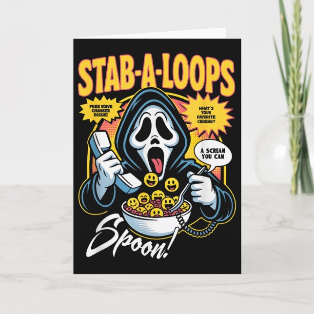 Cartão Caixa de Cereais de Terror Stab-a-loops Halloween  (Frente)