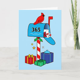Cartão Caixa de Correio de Natal com Cardeal e Pacotes