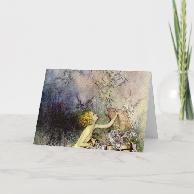 Cartão Caixa de Pandora de Arthur Rackham (Frente)