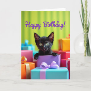 Cartão Caixa de Presente de Gatinho Festivo Carta
