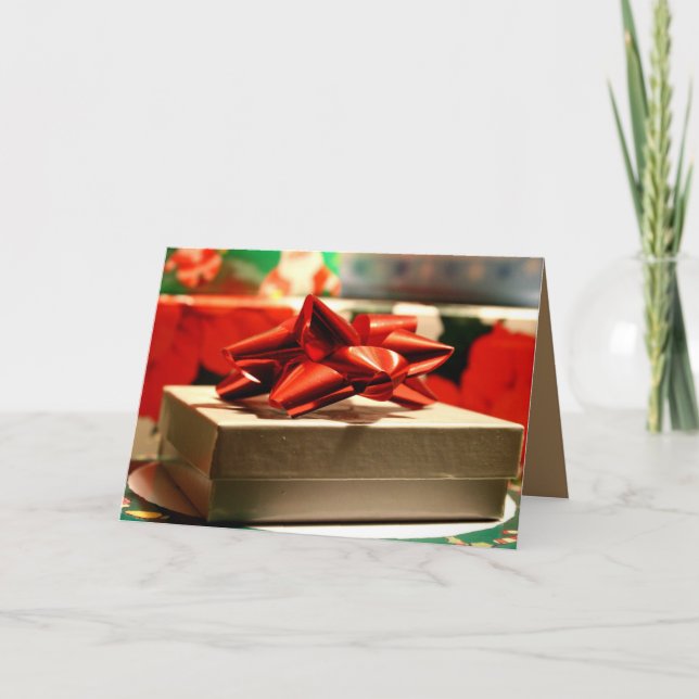 CARTÃO CAIXA DE PRESENTE DE NATAL COM LAÇO DE FITA VERMEL (Frente)
