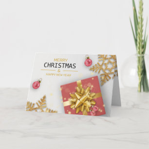 Cartão Caixa de Presente Vermelha Bolas de Natal Flocos d