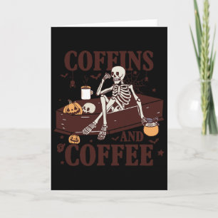 Cartão Caixões E Café Esqueleto Divertido Halloween