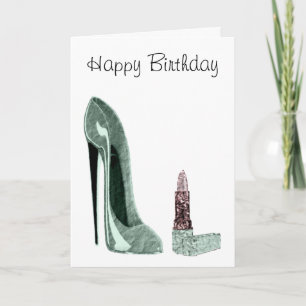 Cartão Calçado Estiletto Verde e Arte Lipstick