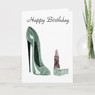 Cartão Calçado Estiletto Verde e Arte Lipstick